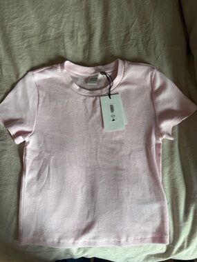 Aritzia Light Pink Ribbed Crew Neck Short Sleeve Tee